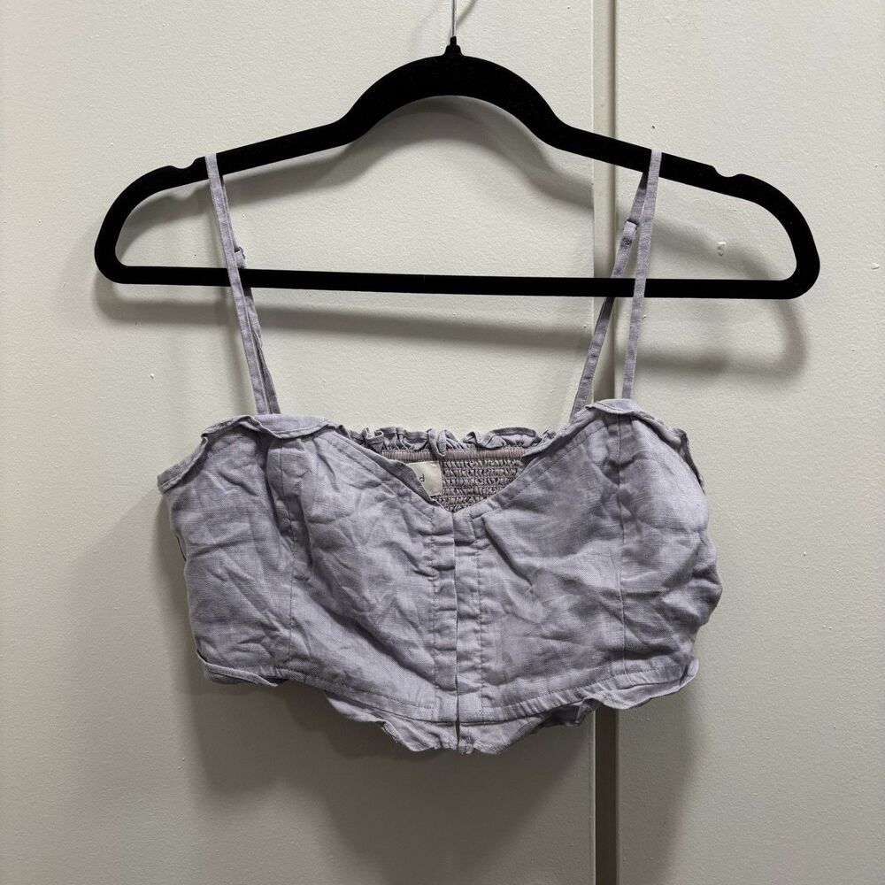 Wilfred Aritzia Sz Small Ohara Camisole Bustier Crop Top Linen Lilac Purple - Picture 2 of 8